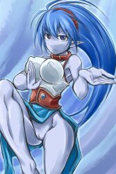 blue_hair blue_skin breasts celsius celsius_(tales) elf_ears erect_nipples erect_nipples_under_clothes erect_nipples_under_clothing large_breasts long_hair looking_at_viewer nipple_bulge nipples nipples_visible_through_clothes nipples_visible_through_clothing no_panties pointy_ears pussy tagme tales_of_(series) tales_of_eternia very_long_hair