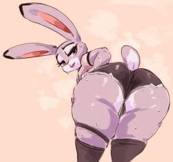 1girls anthro ass ass_focus big_ass black_shorts black_thighhighs booty_shorts bottomwear bunny_ears bunny_girl clothing dat_ass disney female female_only furry furry_only huge_ass judy_hopps kiseff large_ass looking_at_viewer purple_eyes shorts shortstack solo solo_female stockings sweat sweatdrop sweating thick_thighs thighhighs thighs zootopia