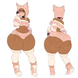 1boy ass big_ass bottom_heavy brown_eyes bulge clothing dark-skinned_femboy dark-skinned_male dark_skin docfriend femboy huge_ass illboxart looking_at_viewer male male_only mask midriff multiple_images original skindentation solo solo_male thick_thighs thighhighs wide_hips