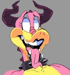 1other ahe_gao ambiguous_gender anthro cartoony dragin dragon green_eyes horns no_humans patty_(vimhomeless) pink_skin scalie solo thick_lips tongue tongue_out vimhomeless yellow_countershading