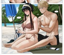 ... 1boy 1girls 1koma 2022 abs artist_name back_massage beach beach_towel beach_umbrella bikini black_hair blonde_hair blue_eyes blush breasts brown_bikini cleavage comic curvy_female embarrassed feet female hairband helping highres husband_and_wife jyundee kneeling large_breasts loid_forger long_hair looking_at_another lotion male massage muscles muscular muscular_male navel nipples ocean outdoors palm_tree patreon_username red_eyes sand seiza short_hair side-tie_bikini sitting sound_effects speech_bubble spoken_ellipsis spread_legs spy_x_family sunscreen sweat sweatdrop swim_trunks swimming_trunks swimsuit swimwear thighs thong thong_bikini tied_hair toes topless tree twilight_(spy_x_family) umbrella water watermark white_hairband wholesome wip yor_briar yor_forger