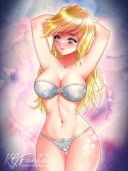 1girls arms_up big_breasts blonde_hair blonde_hair bra female female_only kgfantasy light-skinned_female panties solo solo_female thick_thighs yellow_eyes