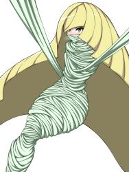 1girls blonde_hair bondage bound cocoon cocooned gag gagged green_eyes hi_res long_hair looking_at_viewer lusamine_(pokemon) mummification nintendo okra_sticky pokemon pokemon_sm restrained solo spider_web tied tied_up web_bondage web_gag