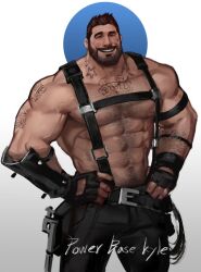 1boy abs arm_tattoo arms_on_waist balls bara beard biceps big_biceps big_chest brown_beard brown_eyes brown_hair chest chest_tattoo constructor_kyle dopq fortnite fortnite:_save_the_world gay hairy harness male male_focus male_only muscles muscular muscular_male pants penis safety_harness shirtless shirtless_(male) shirtless_male shoulder_tattoo shoulders simple_background solo solo_male tattoo tattoos trousers yy6242