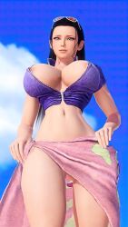 ass_visible_through_thighs big_breasts black_hair cleavage female female_only halter_top long_hair nico_robin nipple_slip one_piece repinscourge sarong sunglasses_on_head