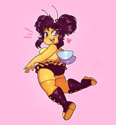 antennae anthro artkett1412 bee bee_girl benny_bee bug butt chubby chubby_female hair_buns heart heart_eyes tutu wings yellow_body