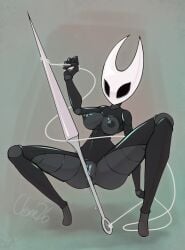 1girls anthro arthropod black_body black_nipples blue_pussy bodily_fluids breasts clone26 completely_nude completely_nude_female crouching exoskeleton female female_only full_body genital_fluids genitals glistening glistening_body grinding hi_res hollow_knight hornet_(hollow_knight) improvised_sex_toy mask masturbating_with_weapon masturbation melee_weapon naked naked_female nipples nude nude_female pussy pussy_juice solo solo_female spread_legs spreading sword team_cherry vaginal_masturbation vaginal_penetration video_games weapon