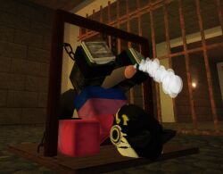 1boy 3d artist_request bondage chained_up cumming dungeon furry male penis protogen roblox roblox_avatar robloxian source_request tagme