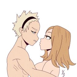 1boy 1girls blonde_female blonde_hair camie_utsushimi completely_nude eye_contact face_to_face female katsuki_bakugou lazyanart male my_hero_academia nude pout spiky_hair straight