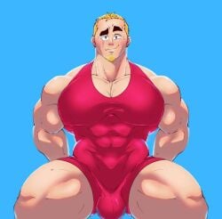 abs beard big_breasts big_muscles big_nipples big_pecs big_thighs blonde_hair brawl_stars bulge gay grom_(brawl_stars) homosexual male male_focus male_only muscle muscles muscular_male nipple_bulge paldraws pecs swimsuit thighs