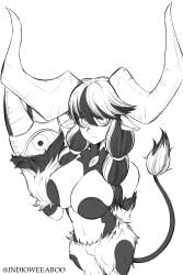 alternate_version_available black_and_white breasts cow_ears cow_girl cow_horns cow_tail disgaea disgaea_6 evil_eye_(disgaea) evil_eyes indioweeaboo large_breasts monster_girl nippon_ichi_software