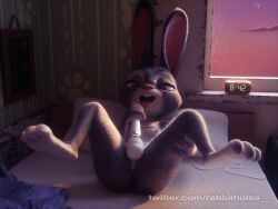 4:3 ahe_gao anthro ass bed bedroom_eyes breasts digital_media_(artwork) disney feet female flat_chest flat_chested fur furniture genitals grey_body grey_fur half-closed_eyes hi_res judy_hopps lagomorph leporid looking_pleasured mammal masturbation multicolored_body narrowed_eyes nipples nude open_mouth purple_eyes pussy rabbit rabbitholes seductive sex_toy size_difference small_breasts smaller_female smile solo tongue tongue_out vaginal_masturbation vaginal_penetration vibrator zootopia