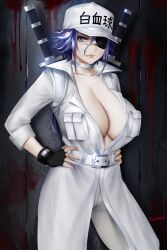 alternate_version_available big_breasts blue_hair breasts cleavage easonx eyepatch hataraku_saibou hataraku_saibou_black huge_breasts scar scars short_hair tagme white_blood_cell_captain_(black) white_skin