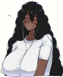 1girls big_breasts breasts coli_(ohasi) dark-skinned_female dark_skin eyes_closed female glasses ohasi t-shirt tagme