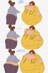 2girls april_o'neil april_o'neil_(tmnt_1987) bbw belly big_belly breasts brown_hair cleavage fat female glasses human irma_langinstein large_breasts lordaltros neckwear obese obese_female outerwear overweight pale_skin ponytail red_hair sequence teenage_mutant_ninja_turtles weight_gain