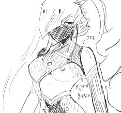 1girls angry blush face_mask female female_focus female_only half_dressed half_naked hips k.nock long_hair long_sleeves looking_at_viewer mask nipples no_bra sketch swordsoul_of_mo_ye tattoo yu-gi-oh!