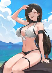 beach belly belly_button big_breasts black_hair breast dark_hair final_fantasy final_fantasy_vii hood_x_art large_breasts red_eyes swimwear thick thick_thighs thighs tifa_lockhart tummy