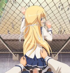 1boy animated animated_png ass ass_grab blonde_hair blue_eyes censored clothed_sex erection ermalit_de_blanchefort female hip_grab long_hair loop love_2_quad male_pov mosaic_censoring pantyhose pleated_skirt poro pov public public_sex school_uniform schoolgirl sex skirt stitched teenager third-party_edit torn_clothes vaginal_penetration