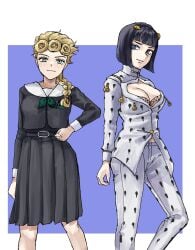 2girls bruno_buccellati female female_only fully_clothed genderswap_(mtf) giorno_giovanna jojo's_bizarre_adventure rule_63 sfw shimotukeno vento_aureo