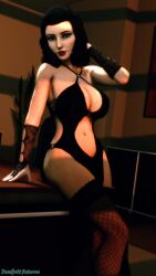 3d big_breasts bioshock bioshock_infinite blue_eyes breasts busty cleavage deadboltreturns dress elizabeth_comstock female female_focus female_only hourglass_figure makeup pinup pinup_pose skimpy skimpy_dress wide_hips