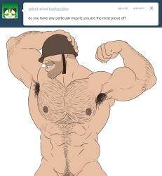 abs armpit armpit_hair bara flexing hairy_chest helmet_over_eyes male_only muscle nipples smiling sniperstalker soldier_(team_fortress_2) solo solo_male team_fortress_2