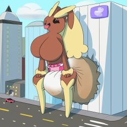 anthro big_breasts destruction diaper female furry giantess half-awake-jake hyper hyper_breasts lopunny messing messy_diaper peeing peeing_self pokémon_(species) pokemon pokemon_(species) rabbit scat soiling wetting