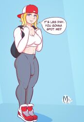 1futa 2d 2d_(artwork) artbymatches backpack backwards_baseball_cap big_breasts big_penis blonde_futa blonde_hair blonde_hair_blue_eyes blonde_hair_futa blue_eyes breasts bulge bulge_through_clothing cleavage clothed clothed_futanari clothing crop_top dialogue digital_drawing_(artwork) digital_media_(artwork) flaccid fully_clothed futa_only futanari human human_only light-skinned_futanari light_skin lip_piercing lips_piercing long_sleeve_shirt midriff muscular muscular_futanari penis piercing solo standing tagme talking_to_viewer text tight_clothing