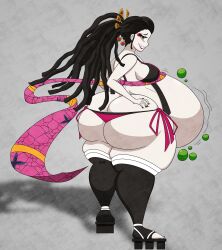 1girls ass ass_cleavage belly big_ass big_belly big_breasts bloated bloated_belly breasts bubble_butt butt_crack daki_(kimetsu_no_yaiba) demon_slayer female genpis_chong kimetsu_no_yaiba large_ass large_belly same_size_vore sideboob solo_female stomach_noises thong vore