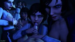 1boy 3d 6+girls 6girls bioshock bioshock_infinite black_hair blowjob blue_eyes burial_at_sea busty deadboltreturns elizabeth_comstock female female_focus gangbang holding_penis hourglass_figure looking_at_viewer multiple_girls penis pov red_lipstick reverse_gangbang reverse_rape sex short_hair tagme unseen_male_face wide_hips