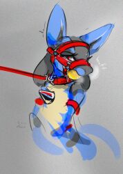 ambiguous_gender arms_behind_back ball_gag bondage bound collar discocci gag gagged harness_ball_gag harness_gag leash leash_pull lucario pokemon pokemon_(species) pokemon_dppt saliva solo