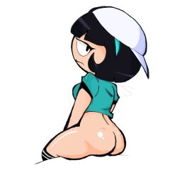 1girls ass bamberly bare_ass big_ass black_hair blue_shirt dave_and_bambi_mod edit hat light-skinned_female light_skin looking_at_viewer no_panties no_pants partially_clothed popcorn_mod short_hair sitting solo thick_thighs thighhighs