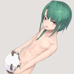 1boy femboy girly green_hair miyakon nijisanji nude ryushen ryuushen small_penis trap virtual_youtuber