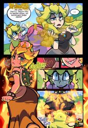 2girls bowsette comic face_fart face_farting facesitting fart fire_fart mario_(series) new_super_mario_bros._u_deluxe princess_peach super_mario_bros. tagme