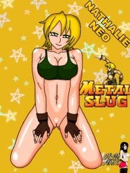 black_panties blonde_hair breasts female gloves jgm_arts metal_slug military nathalie_neo no_panties pussy short_hair snk video_game_character video_games