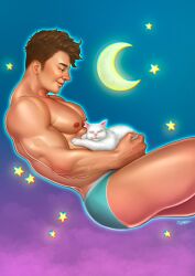 biceps feline male_only moon muscles muscular muscular_male pecs sleeping stars thick_thighs twitter_user_oc underwear underwear_only unnamed_character zharts