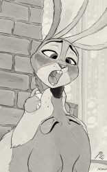 anthro canid canine digital_media_(artwork) disney duo female fox greyscale hi_res judy_hopps lagomorph leporid magnificent-arsehole male male/female mammal monochrome nick_wilde open_mouth oral_vore rabbit sketch soft_vore teeth vore zootopia