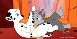 absurd_res bodily_fluids canid canine canis dalmatian domestic_dog drinking drinking_urine duo female feral gasket_(paw_patrol) genital_fluids genitals hi_res husky male male/female mammal marshall_(paw_patrol) marvispot84 nickelodeon nordic_sled_dog open_mouth paw_patrol peeing penis sex spitz tongue tongue_out urine urine_in_mouth watersports