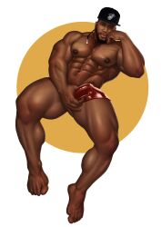 african african_male dark-skinned_male erection_under_underwear male male_only melanin muscles muscular muscular_male penis_grab posing snapback underwear unnamed_character zharts