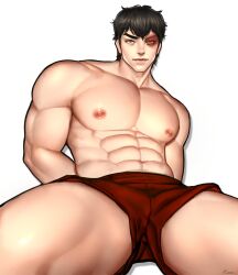 1boy avatar_legends avatar_the_last_airbender bulge fire_nation kappibara looking_at_viewer male male_only muscles muscular muscular_male nickelodeon prince scar solo solo_male spread_legs teen_boy underwear underwear_only zuko