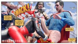 1boy 2girls 3d batman:_arkham_knight batman_(series) big_penis cock_slap cum cum_on_face dc dc_comics english_text harley_quinn harley_quinn_(classic) harley_quinn_(injustice) huge_cock injustice_2 pants_pull pantsed penis penis_slap police rysketches superhero superheroine superman superman_(series) tagme text wonder_woman wonder_woman_(injustice) wonder_woman_(series)