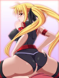 ass big_ass blonde_hair blush buttjob censored cowgirl_position curvy erio_mondial fate_testarossa hand_on_hip highres hips huge_ass leotard long_hair looking_back lyrical_nanoha mahou_shoujo_lyrical_nanoha mahou_shoujo_lyrical_nanoha_strikers outercourse penis purple_eyes sigma_arts thick_thighs thighhighs thighs tied_hair twintails wide_hips