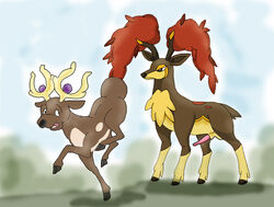 antlers autumn_sawsbuck color deer erection feral fur interspecies male nude penis pokemon red_tail sawsbuck side_view stantler