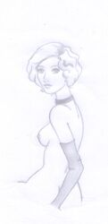 ass bioshock bioshock_2 black_and_white breasts collar evening_gloves female female_only gloves human looking_at_viewer looking_back monochrome nipples nude short_hair sideboob sofia_lamb solo splicer traditional_art