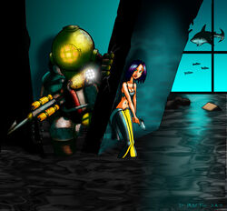 big_daddy_(bioshock) bioshock hydrophobia rapture_(bioshock) tagme water