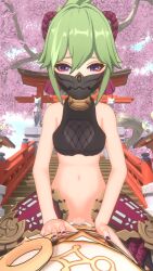 1boy 1girls 3d 3d_(artwork) aether_(genshin_impact) blender genshin_impact green_hair hands kuki_shinobu long_hair mask mihoyo on_top penetration penile_penetration penis penis_in_pussy purple_eyes pussy riding riding_penis scarf sex shrine vagina vaginal vaginal_penetration vaginal_sex