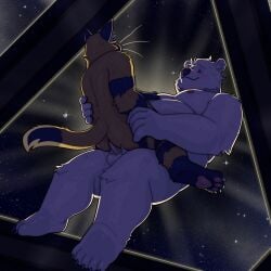 1:1 absurd_res american_black_bear anal anal_sex anthro arm_tuft balls bear black_bear black_body black_ears black_fur bodily_fluids brown_eyes cel_shading claws cowgirl_position digitigrade duo elbow_tuft facial_markings felid feline from_front_position fur genitals head_markings head_tuft hi_res humanoid_hands kermode_bear knee_tuft leg_tuft leopardus light light_beam male male/male mammal markings muscular muscular_anthro muscular_male nipples on_bottom on_top overweight overweight_anthro overweight_male pampas_cat pawpads penetration quasarbearcat science_fiction sex shaded shoulder_tuft size_difference smile smiling_at_another smiling_at_partner space_station star sunbeam sunlight sweat sweatdrop toe_claws tuft ursine whiskers white_body white_fur window yellow_body yellow_fur zero_gravity