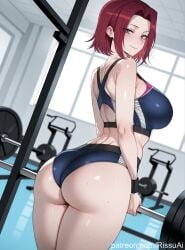 1girls ai_assisted ai_generated blue_eyes code_geass code_geass:oz_the_reflection female female_only gym indoors kallen_stadtfeld patreon red_hair rissuai sexy sexy_pose short_hair sweat toned_body