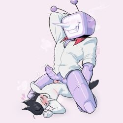 blush bunnyyblush deltarune deltarune_chapter_3 frottage frotting ftm half-dressed homosexual homosexual_male homosexuality homosexuals male male/male male_only mastectomy_scar robot size_difference spamtenna spamton_g_spamton tenna_(deltarune) top_surgery_scars trans_male trans_man transexual transgender_male transgender_man transman transmasc undertale