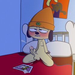 1:1 anthro beanie bedroom big_penis bite biting_lip blush bodily_fluids canid canine canis clothing cum cum_tribute cumshot domestic_dog ejaculation female genital_fluids genitals hat headgear headwear hi_res huge_cock kamirappa male male/female male_focus mammal masturbation orgasm orgasm_face parappa parappa_the_rapper penis photo solo solo_focus sony_corporation sony_interactive_entertainment spread_legs spreading sunny_funny um_jammer_lammy vein veiny_penis