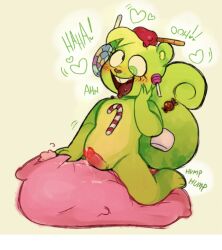 balloon_fetish blush candy cum green_body happy_tree_friends heart lazy_eye nutty_(htf) penis smile squirting winslowsfaust